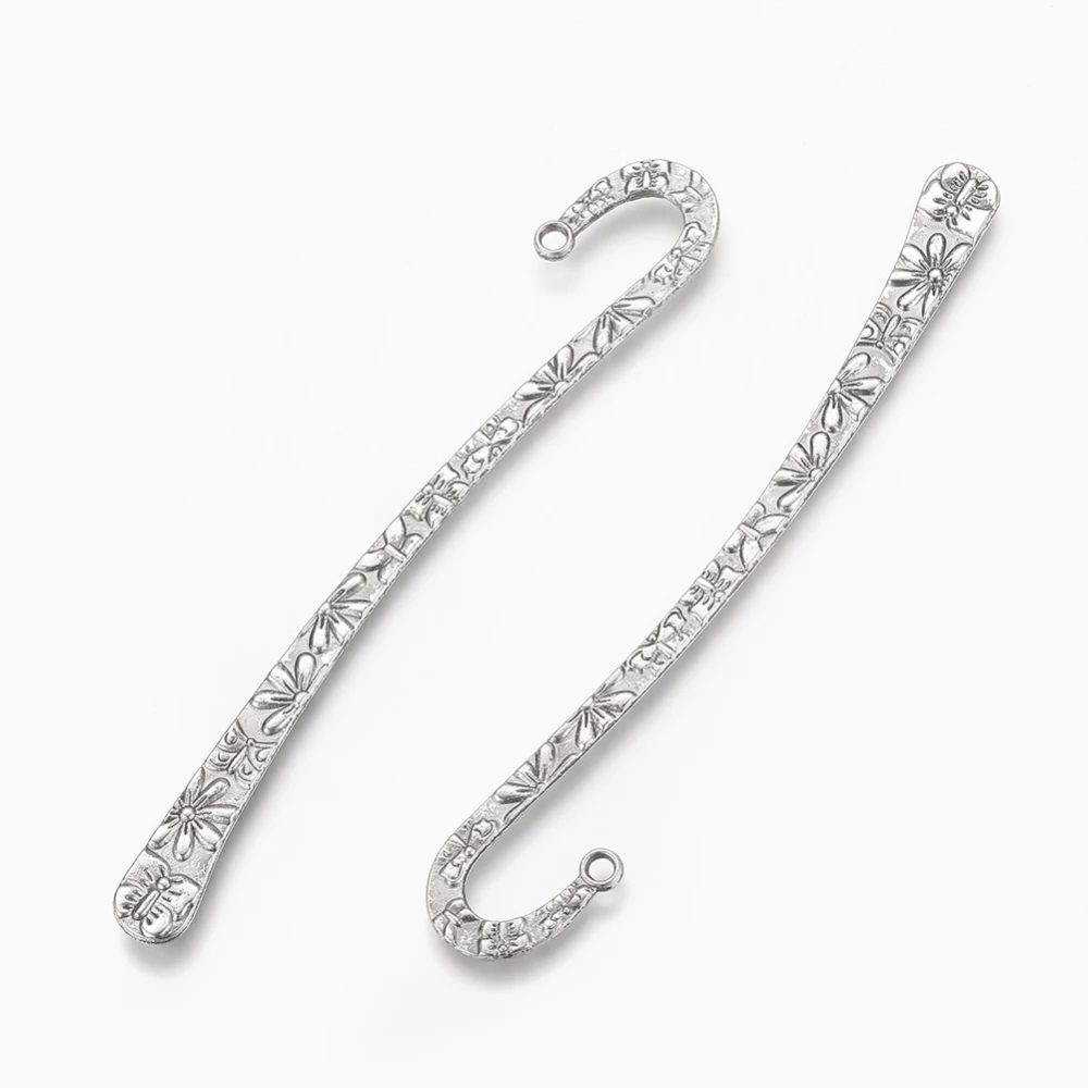 

5PCS Tibetan Style Alloy Bookmarks Antique Silver Cadmium Free & Lead Free 124x20mm Hole: 2mm