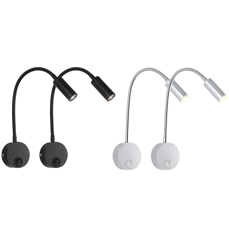 

4PCS DC 12V Reading Light With USB Charging Port, RV Interior Lights, Flexible LED Light Fixtures(Black&Silver)