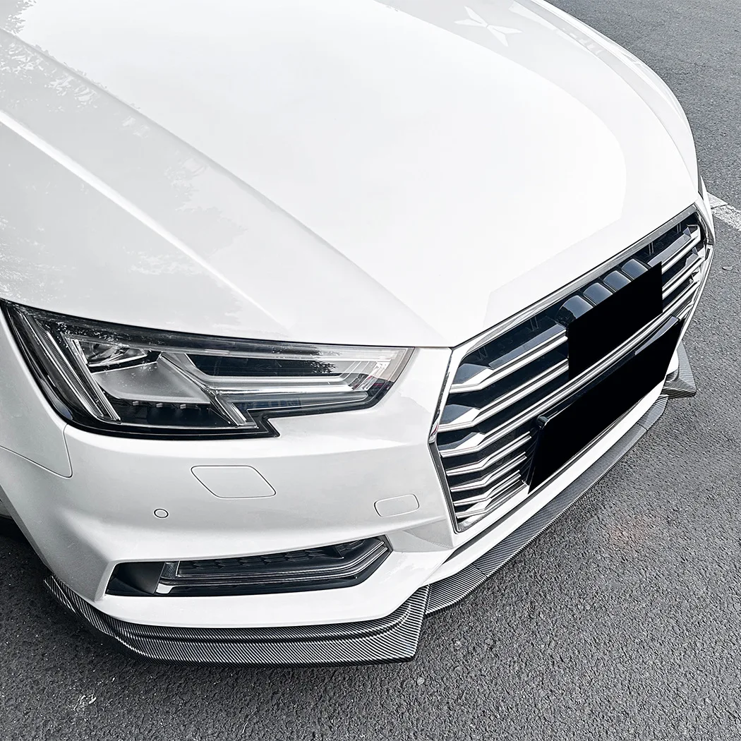 Фото Спойлер-сплиттер переднего бампера для Audi A4 B9 Sline 2017-2019, карбон, глянцевый черный, простая установка, внешние аксессуары №4