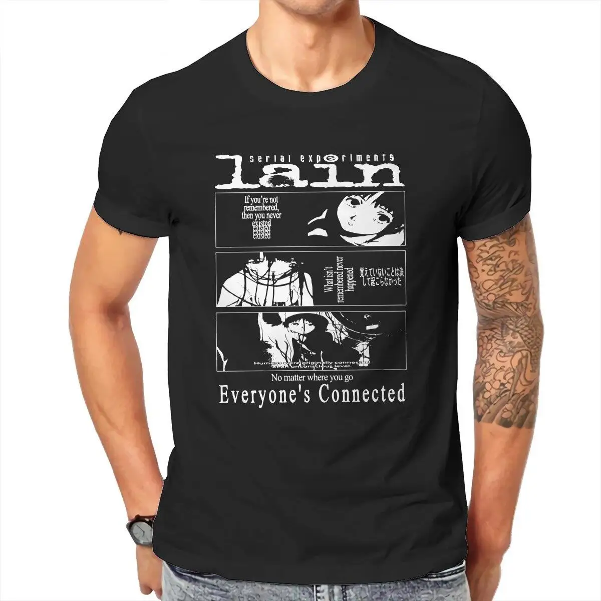 Men T-Shirts Serial Experiments Lain Anime  Vintage Pure Cotton Tee Shirt Short Sleeve Japanese Manga T Shirts Clothes Summer