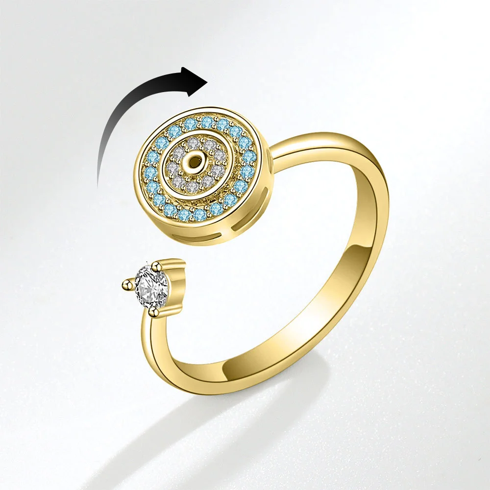 

Spinning Zircon Evil Eye Rotatable Rings Vintage Anxiety Ring Unusual Anti-Stress Fidget Ring For Women Trendy Fashion Jewelry