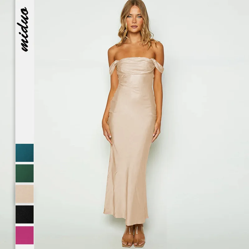 

Женское вечернее платье, Элегантное Длинное платье, женское атласное платье с высокой талией и открытыми плечами, сексуальное вечернее платье, платья