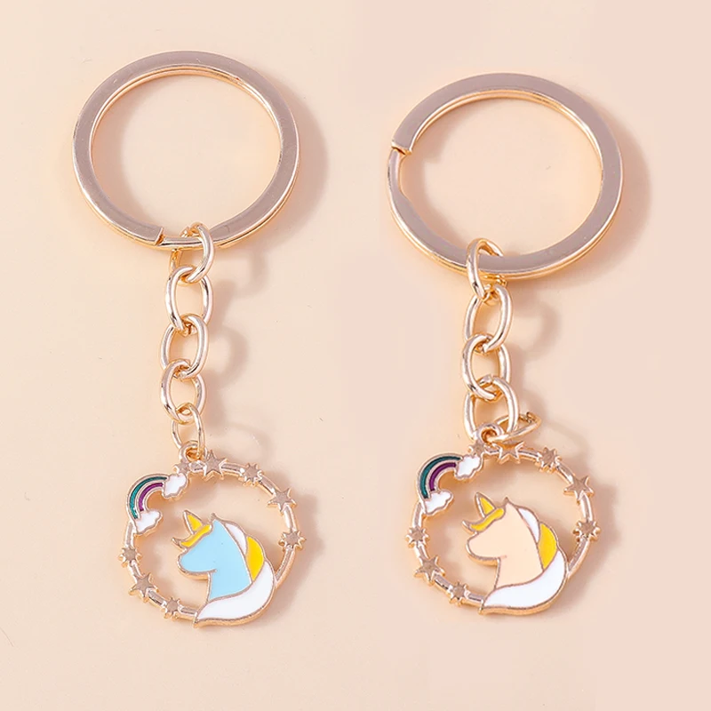 

Lovely Animal Keychain Kawaii Rainbow Unicorn Key Ring BFF Key Chains Friendship Gifts For Women Men DIY Handmade Jewelry New In