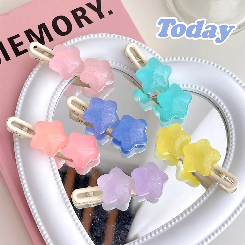Ful Two Stars Acrylic Hair Clip For Women Girls Sweet Hair Decorate Side Hairpins Barrettes Fashion Hair Accessories Gifts