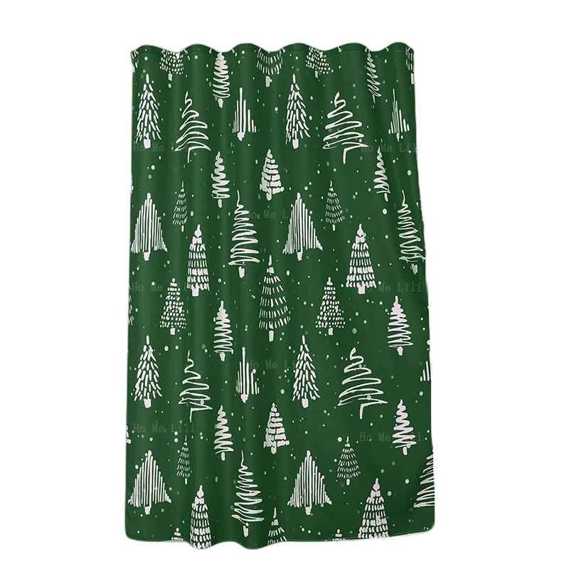 

Emerald Green And White Merry Christmas Xmas Pine Shower Curtain For Holiday Bathroom Decor