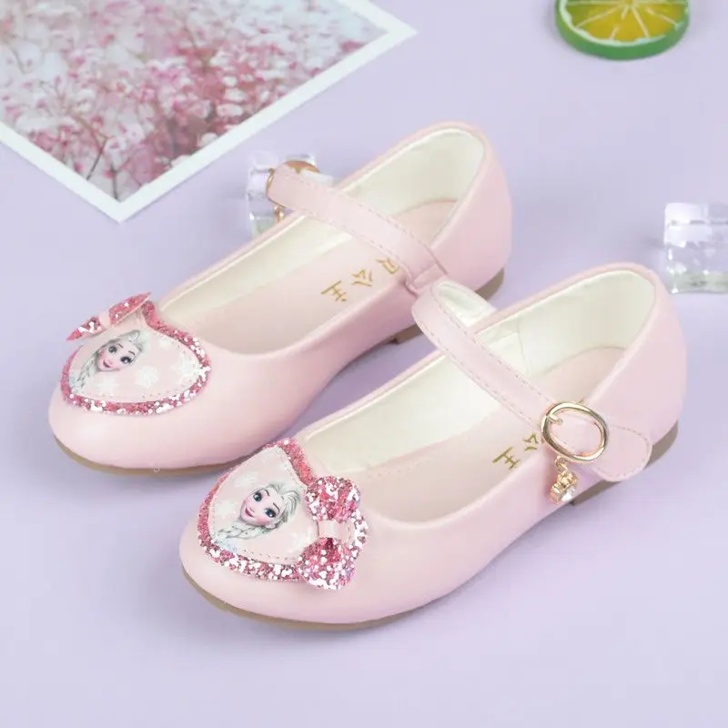 Disney Girls' Shoes Spring Frozen Princess Elsa Shoes Girls Baby Shoes Children's Leather Pink Blue Shoes Size 24-33 images - 6