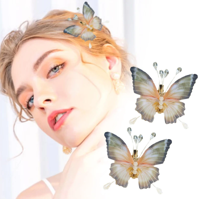

1pcs/pair Versatile Elegant Female Tassel Side Clip Butterfly Hairpin Accessories Hairpin Headdress Gradient Retro