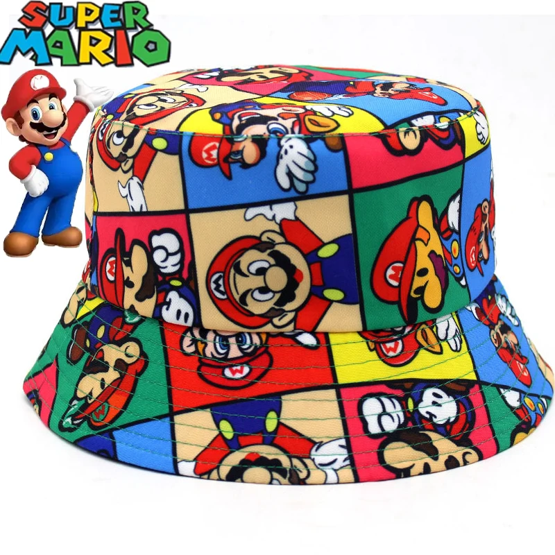 

Super Mario Bros Fashion Printed Fisherman Hat Visor Game Peripheral Kawaii Mario Double Face Wear Creative Christmas Gifts