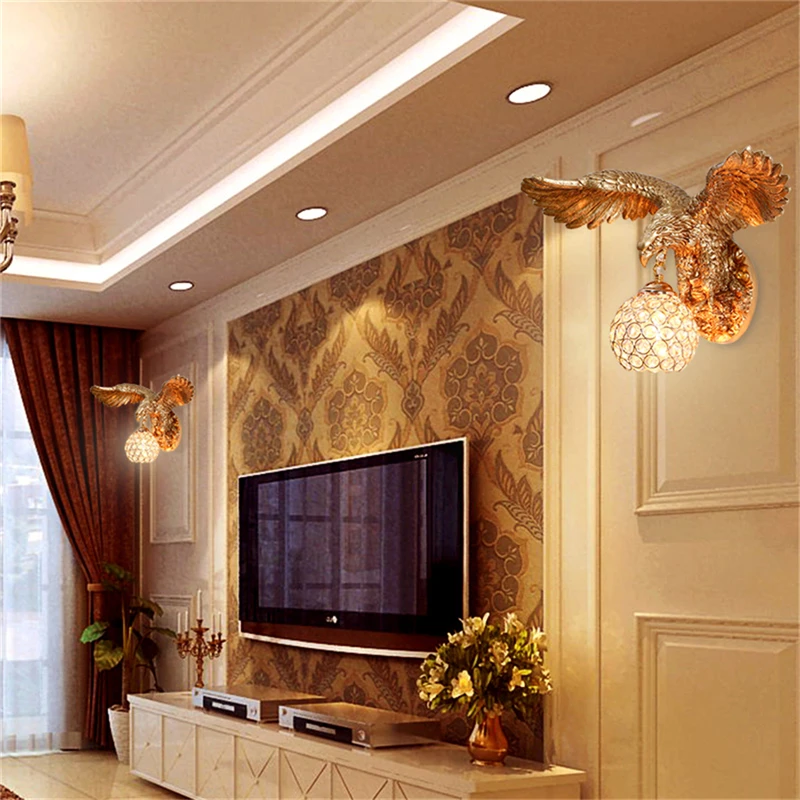 

Nordic E27 Resin Eagle Art Decor Sconce Lamp Gold Glass LED Wall Lights Living Room Corridor Wall Balcony Home Lights Fixtures