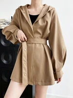 korean style skirt style waist closing lace up windbreaker coat womens spring and autumn new silhouette hooded coat