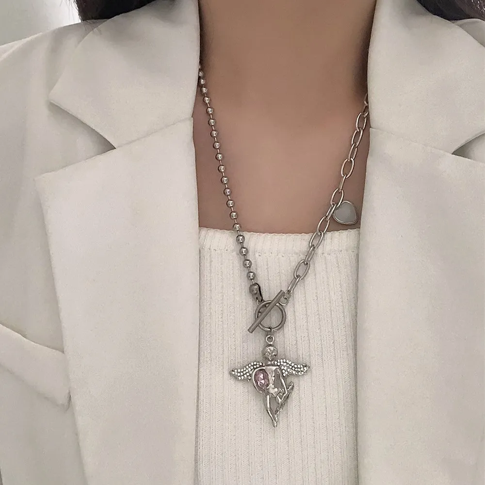 

Fashion Ins Heart Cupid Pendant Necklace for Women Hip Hop Stainless steel Long Chain Necklace Harajuku Aesthetic Y2K Jewelry