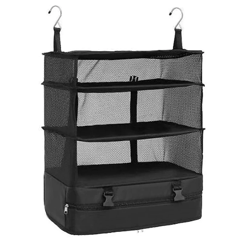 

Storage Mesh Bag Canvas Storage Mesh Bag 3 Layers 2 Hooks Zipper Pocket Hanging Barbecue Travel Fishing Camping Clothes