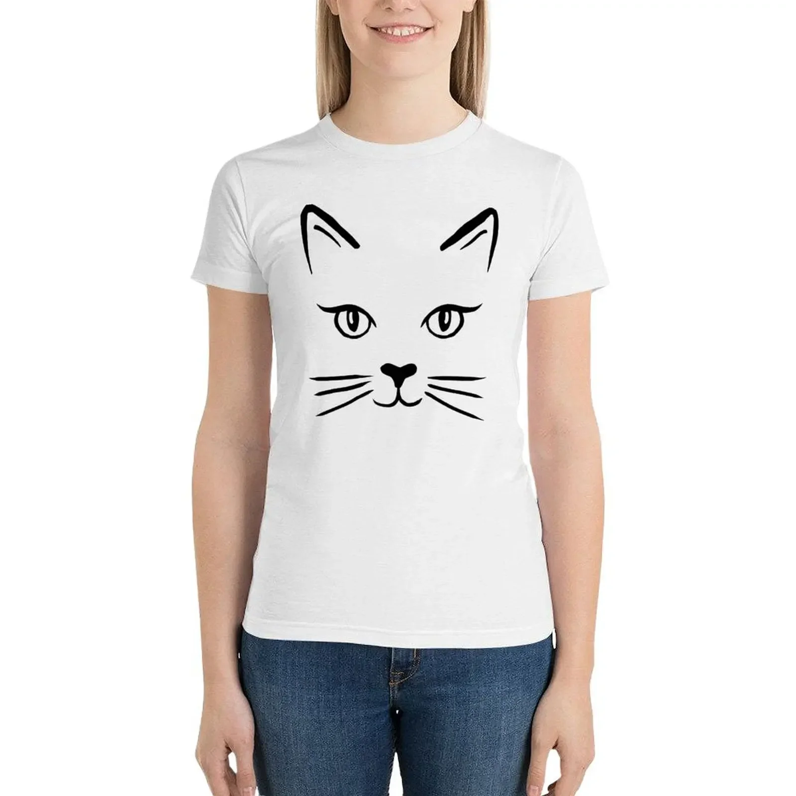 Милая футболка с кошачьим лицом забавная блузка рубашки для тренировок женщин