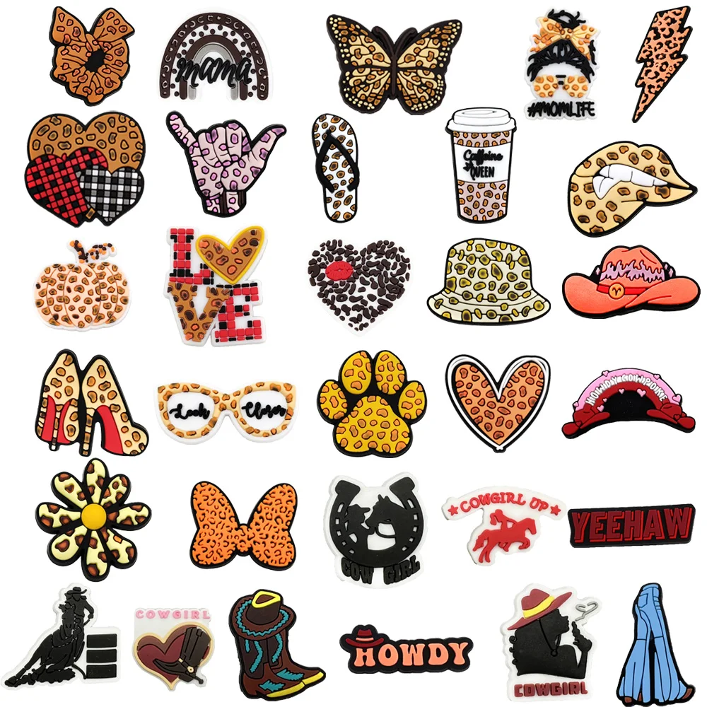 

1Pcs Jibz Ornament PVC Sandals Accessories Clogs Croc Shoe Charms Leopard Cowboy Slippers Pins Decorations Child Women Gifts