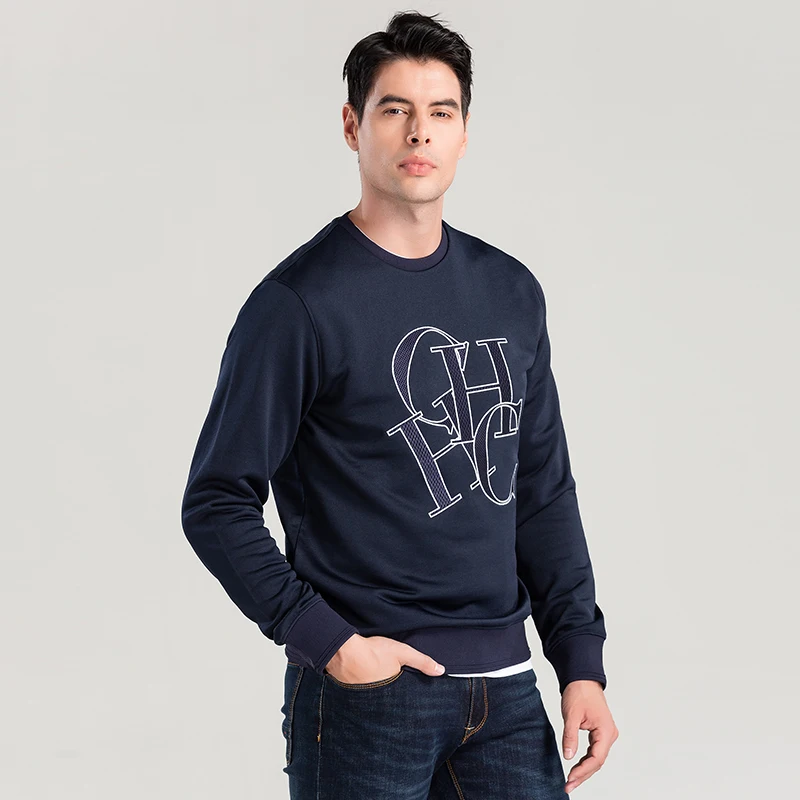 CHCH Fashion Men's Sweatshirt Cotton 100% Embroidered Letters Thin Soft Men's Long Sleeve Clothes Autumn and Winter Wear