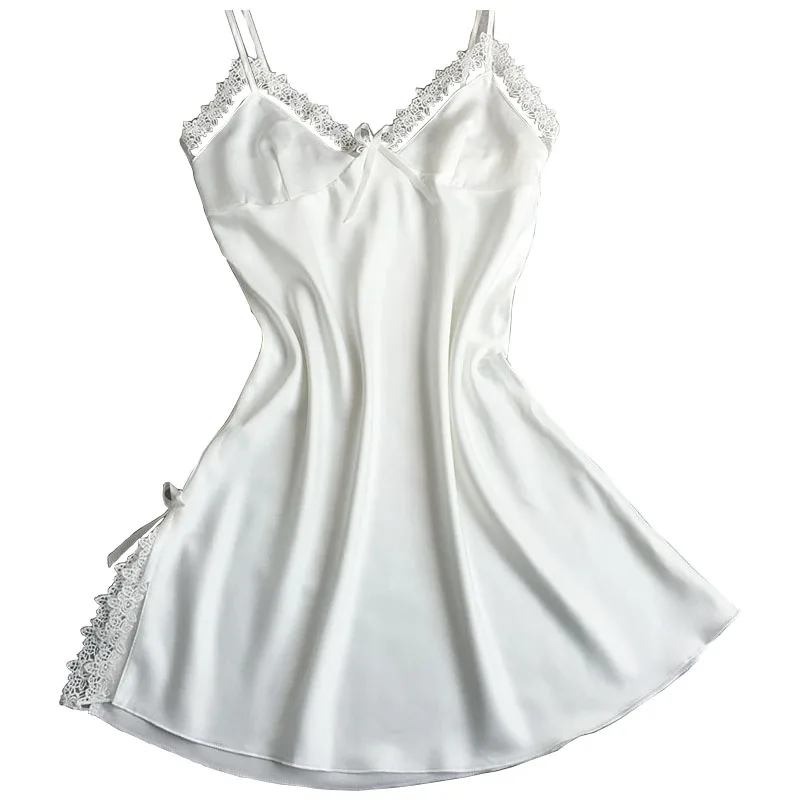 Ночная рубашка Женская атласная мягкая удобная ночная мини с кружевом пикантная