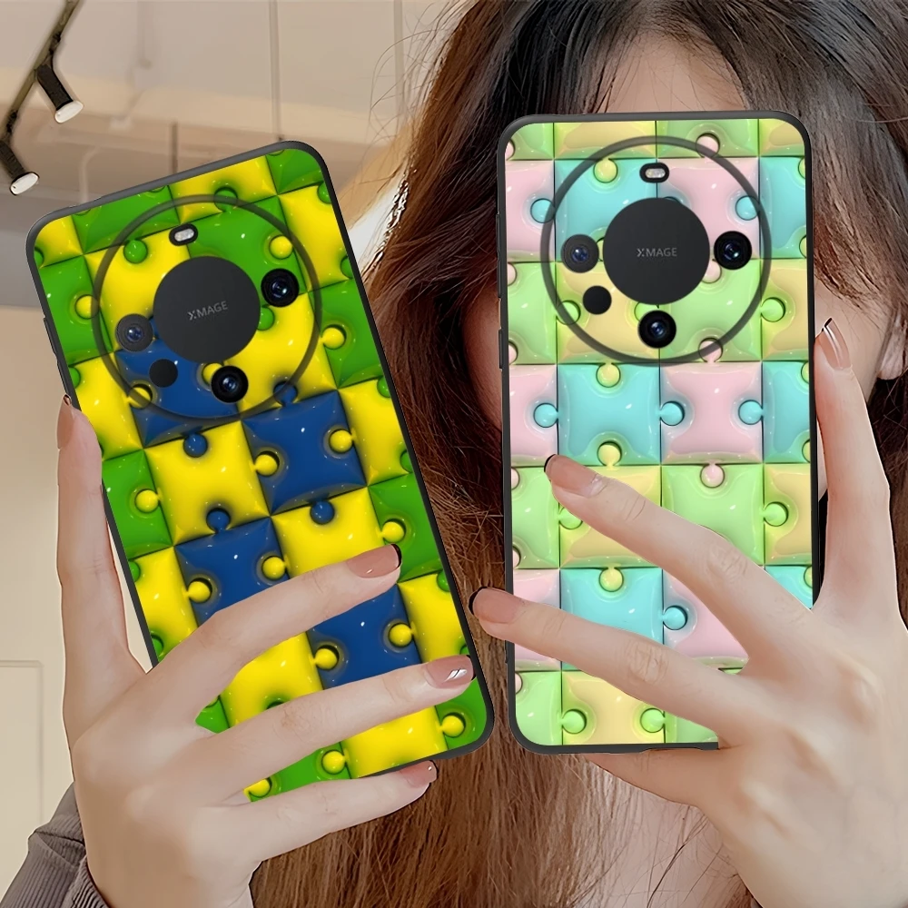 Puzzle Fashion Pretty Mobile Cell Phone Case for Huawei Mate 60 50 40 30 20 10 Pro Plus Lite E 5G Black Soft Cover Shell