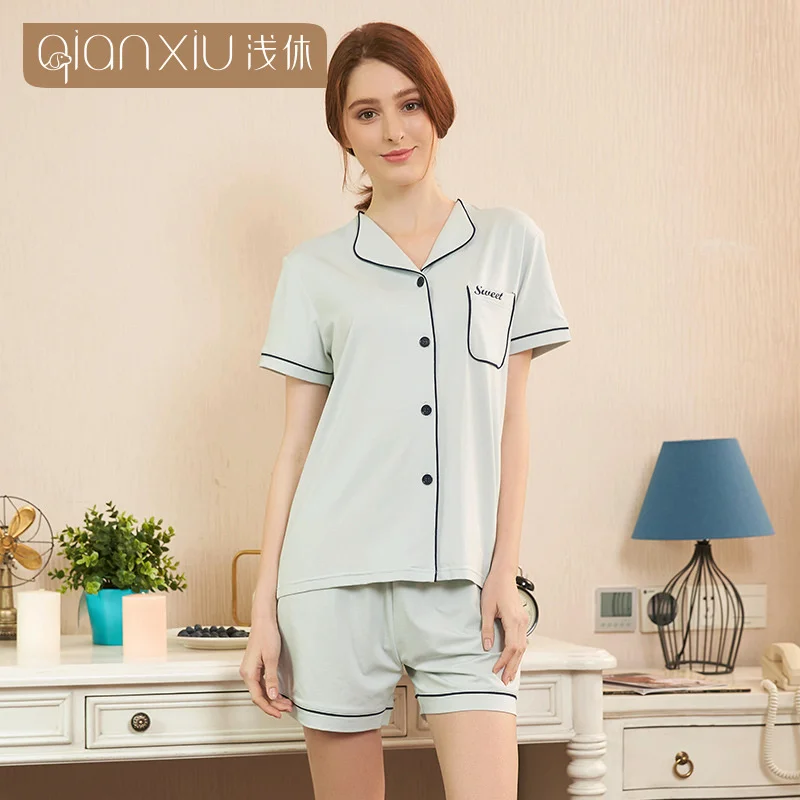 

Женский Летний новый костюм с коротким рукавом Домашняя одежда женский летний кардиган простая Европейская мода пижама