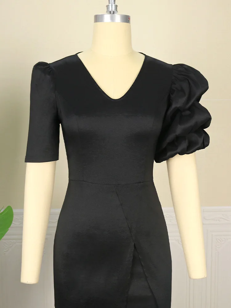 EOENKKY Plus Size Fashion Women's Dress Black Bubble Sleeve Irregular Skirt High-end Temperament Wholesale Dropshiping Customize