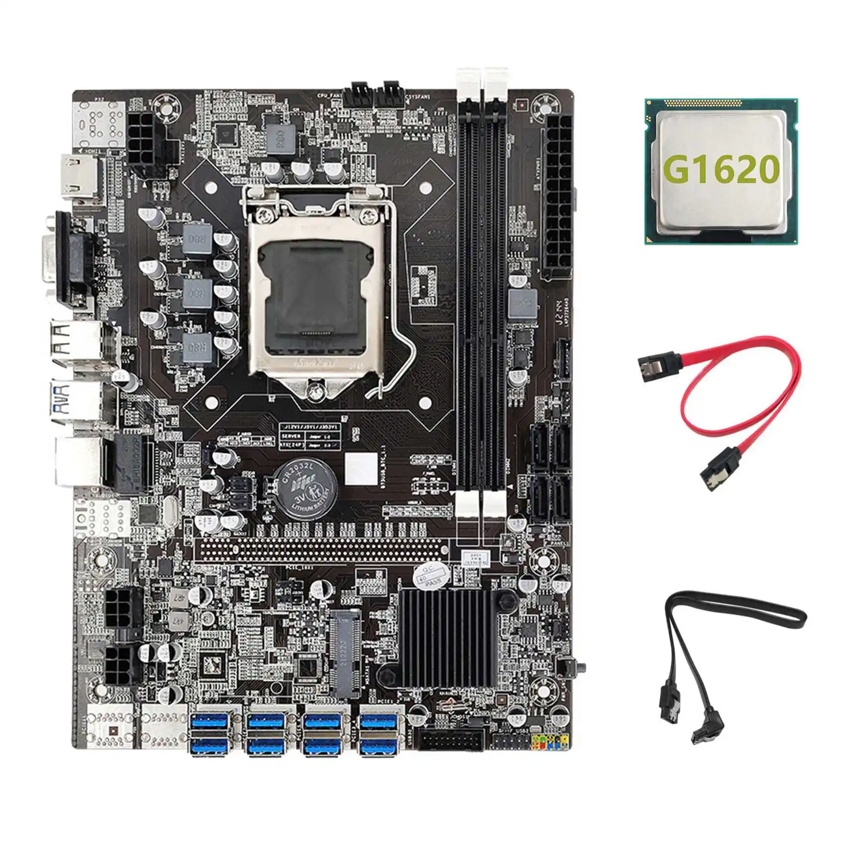 

B75 ETH Mining Motherboard+G1620 CPU+2XSATA Cable LGA1155 8XPCIE USB Adapter MSATA DDR3 B75 USB BTC Miner Motherboard