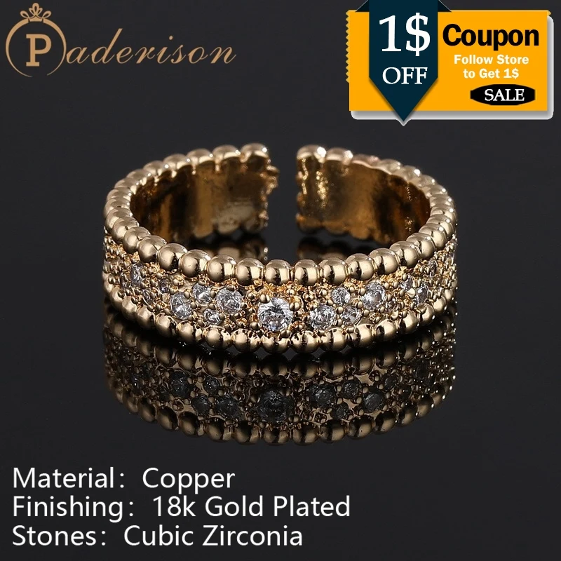 

Vintage Classic Shiny Zircon Golden Opening Ring for Women Retro Circle Adjustable Ring Copper 18k Gold-plated Party Jewelry