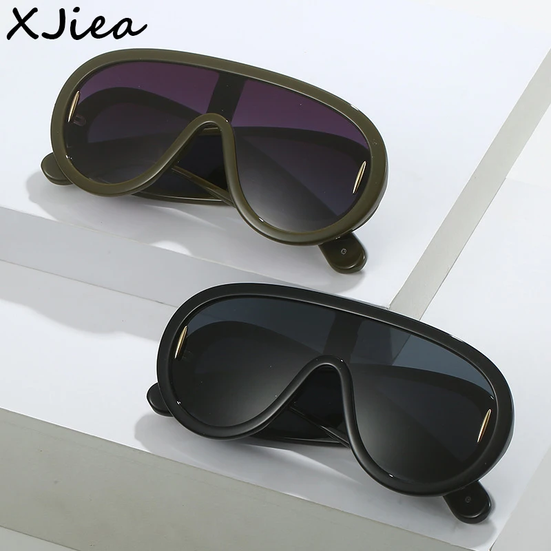 

XJiea Oversized One Piece Sunglasses Women 2023 Mirror Gradient Luxury Brand Men Glasses y2k Steampunk Outdoor Party Goggle