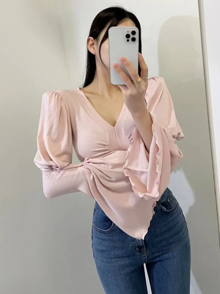 Кроп-топы Woherb Y2k модные плиссированные футболки однотонные облегающие пикантные