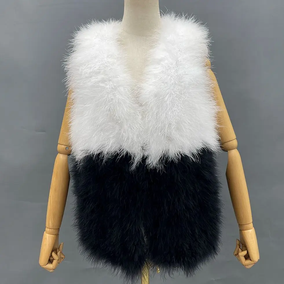 MISSJANEFUR 2022 New Fur Coat Real Turkey Feather Vest Gilets Wholesale Mix Color Chic Sleeveless Female Winter Jackets