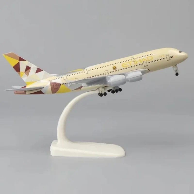 Искусственный металлический сплав Etihad A380 реплика самолета 20 см масштаб 1:400 для