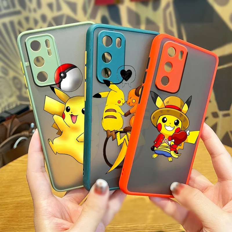 

Cute Anime Pikachu Lovely For Huawei P50 P40 P40 P30 P20 Mate 40 20 10 Nova 8 3i 2i Frosted Translucent Phone Case Coque Capa