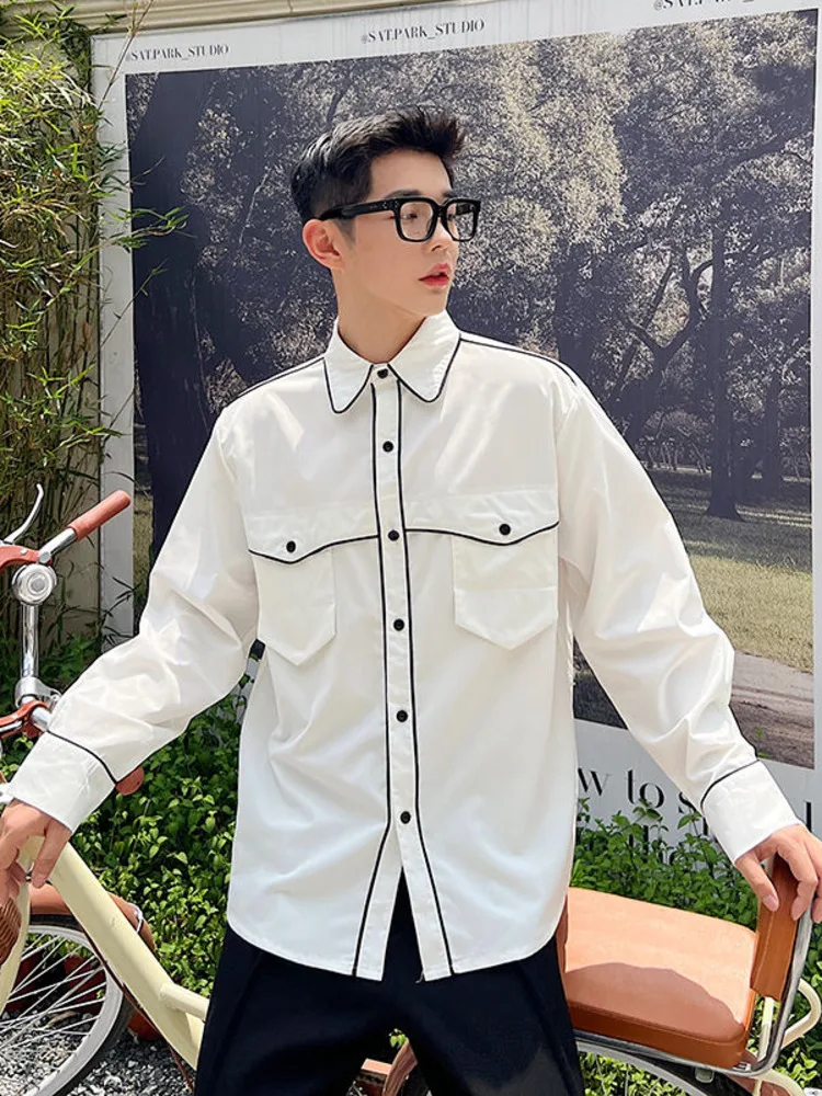 

SYUHGFA 2022 Autumn Lapel Big Pockets Long Sleeve Shirt For Men Loose Casual Style Korea Streetwear Shirts Men Clothing