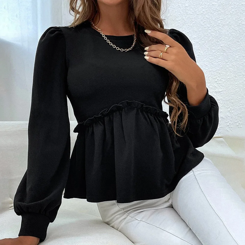 

Puff Sleeve Blouse Office Lady Black Shirt Sexy Elegant Long Sleeve Women Tops Casual Harajuku Loose Outwear Fall Outfits Women