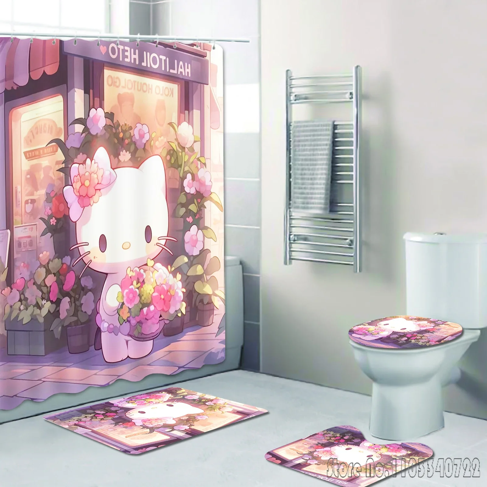 Sanrio Hello Kitty мультяшный набор занавесок для душа ванной 4 шт. с крючками