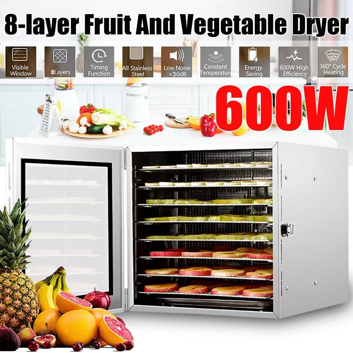 

350W 600W 5/8 Tray Air Dryer Food Dehydrator Fruit Vegetable Herb Meat Drying Machine Snacks Fruit Dryer Food Dryer 220V 30/32CM