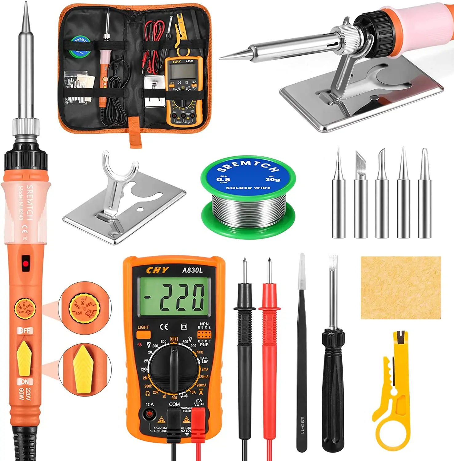 

Electronic Soldering Iron Set Digital Multimeter Adjustable Temperature Heating Guns 200℃ - 450℃ Welding Tools Solder Iron Kit
