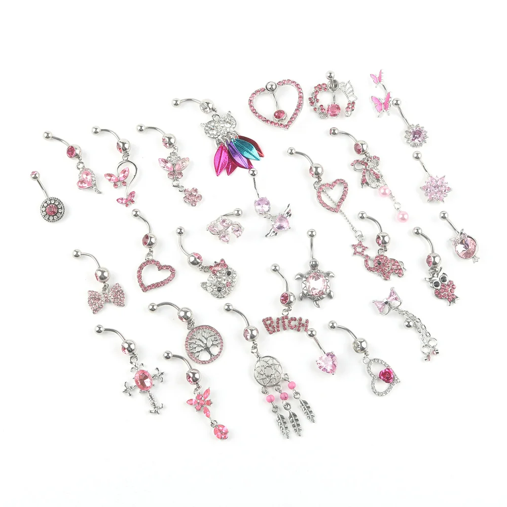 

1PC 14G Stainless Steel Butterfly Pink Navel Belly Button Rings Women Fashion Belly Button Ring Piercing Body Piercings Jewelry