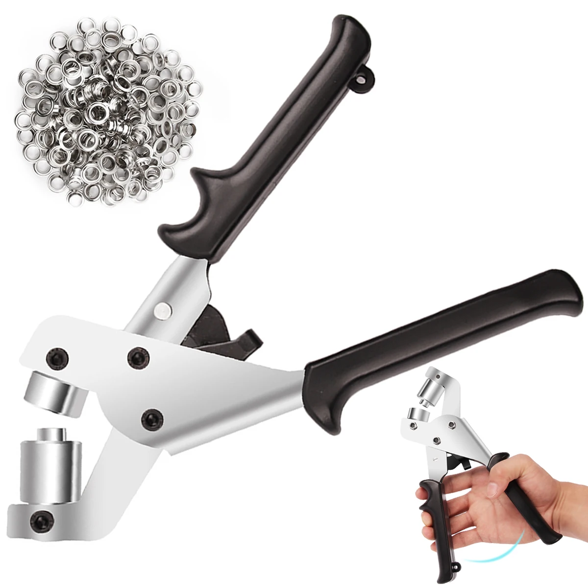 

Eyelet Hole Puncher Grommet Tool Kit Stainless Steel Manual Hole Punch Pliers Non-slip Ergonomic Grommet Press Machine Hand Tool