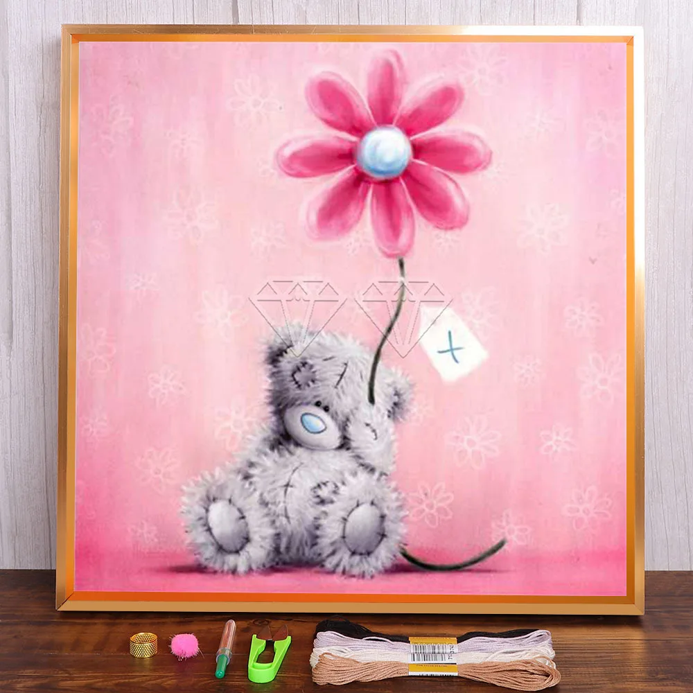 

Cartoon Love Teddy Bear Flower Doll Printed 11CT Cross-Stitch DIY Embroidery Full Kit DMC Threads Needlework Mulina