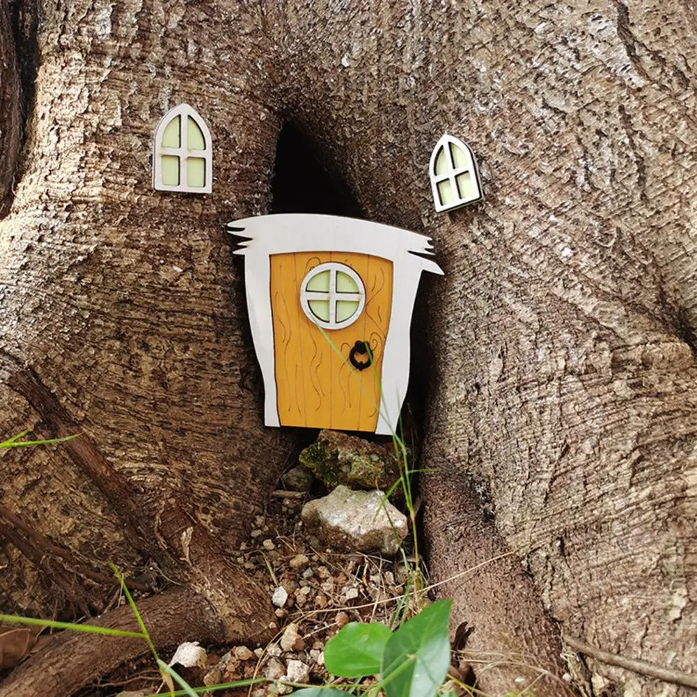 

Exquisite Detail 1 Set Lovely Fairy Gate of Trees Garden Decoration Miniature Fairy Tale Door with Window Outdoor Decor