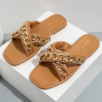 fashion hollow cross chain flat bottom womens slippers wear large size comfortable sandals for women summer