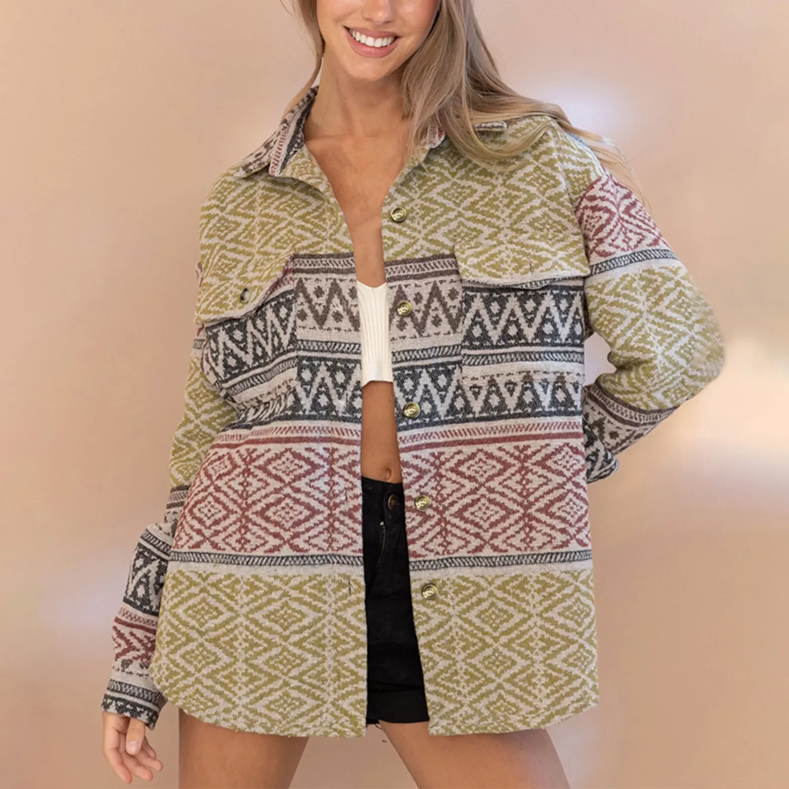 

Winter Coat Button Down Tops Womens Aztec Print Fleece Shirts for Women Bubble Vest for Women Windbreaker Jacket Women