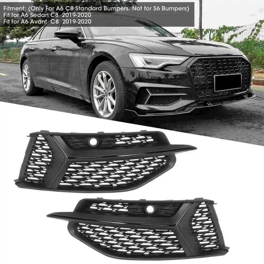 

1 Pair Glossy Black for RS6 Style Car Front Fog Light Grilles Cover Honeycomb Mesh Grills For Audi A6 C8 2019-2020 Car-Styling