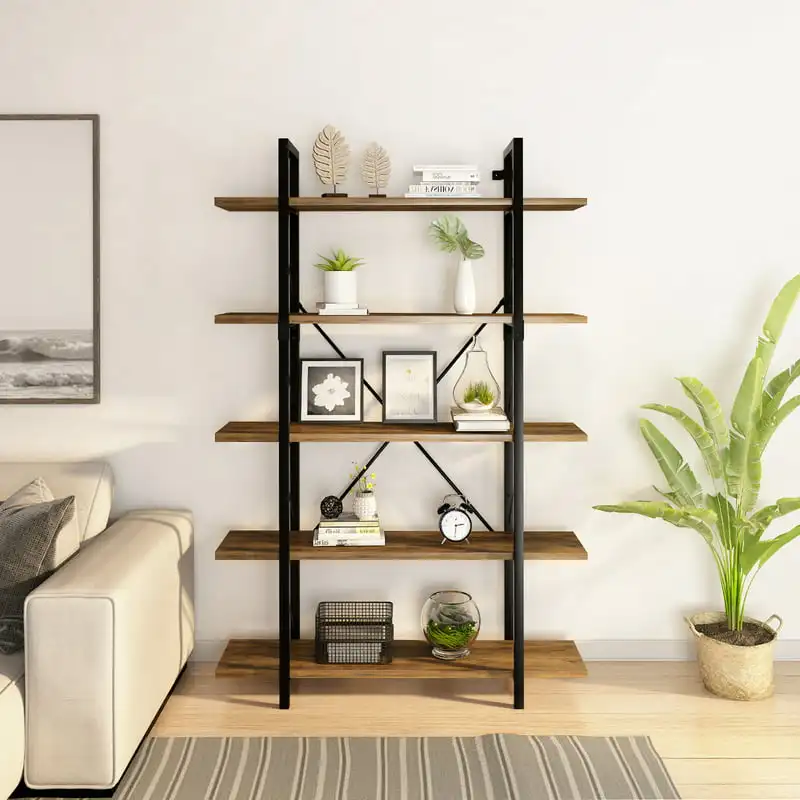5-Tier Bookcase, Modern Bookshelf Storage Organizer, Free Standing Display shelf with Metal Frame for Home office, Office Room,