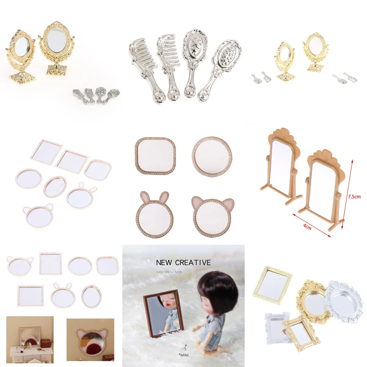 

1/12 Miniature Mirror Dollhouse Miniature Frame Accessories Furniture Wall Room Mirror Doll House Mirror