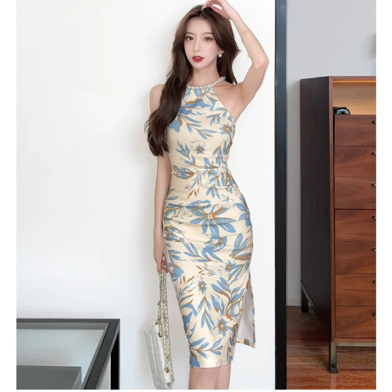 

Женское платье с цветочным принтом, летнее платье с воротником-стойкой, 2023