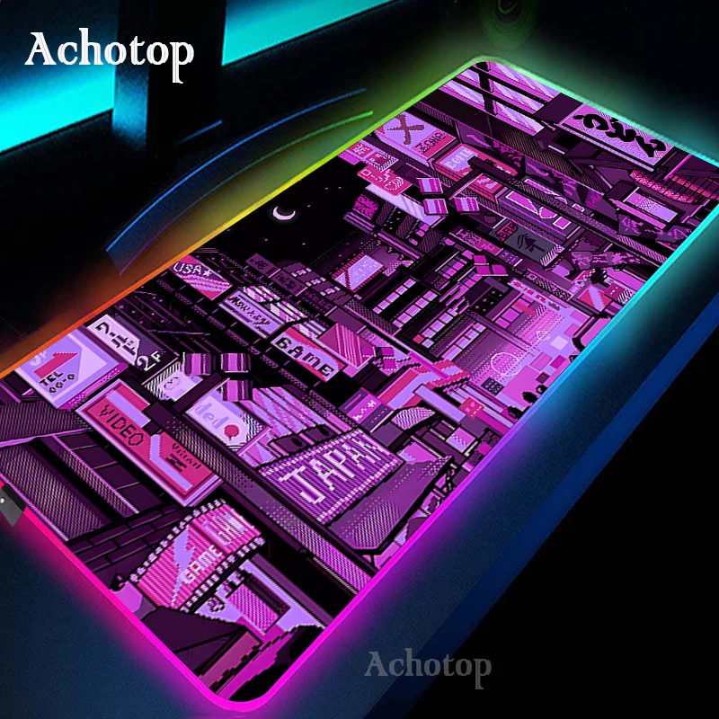 

Неоновый игровой большой коврик для мыши, аксессуары для ПК, городской и уличный геймерский коврик для мыши с защитой клавиатуры, коврик для мыши с подсветкой, коврики Xxl 400x900