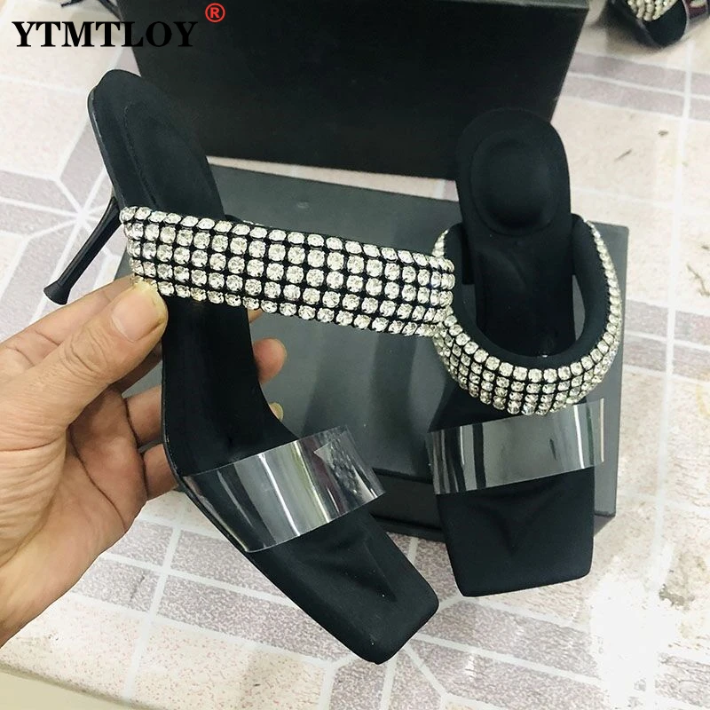 

Luxury Crystal Slippers Women High Heels Gladiator Sandals Woman Rhinestone Mules Shoes Women Heeled Slippers Summer Shoes 3