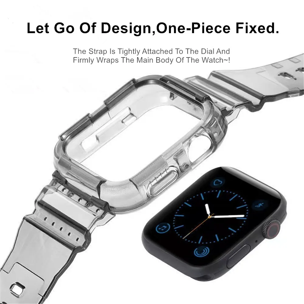 Прозрачный ремешок и чехол для Apple Watch Series 7 6 5 4 3 2 1 SE ТПУ прозрачный браслет iWatch 45