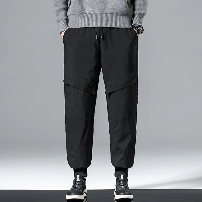 

Модные зимние мужские пуховые брюки, толстые теплые брюки в стиле хип-хоп на белом утином пуху, повседневные черные брюки на завязках с элас...