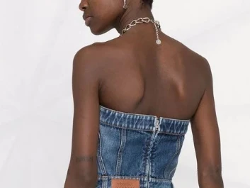 

125330 Luxury Designer clothes Fashion Classic Trendy Denim Undergarment Covering The Chest and Abdomen Female Dress